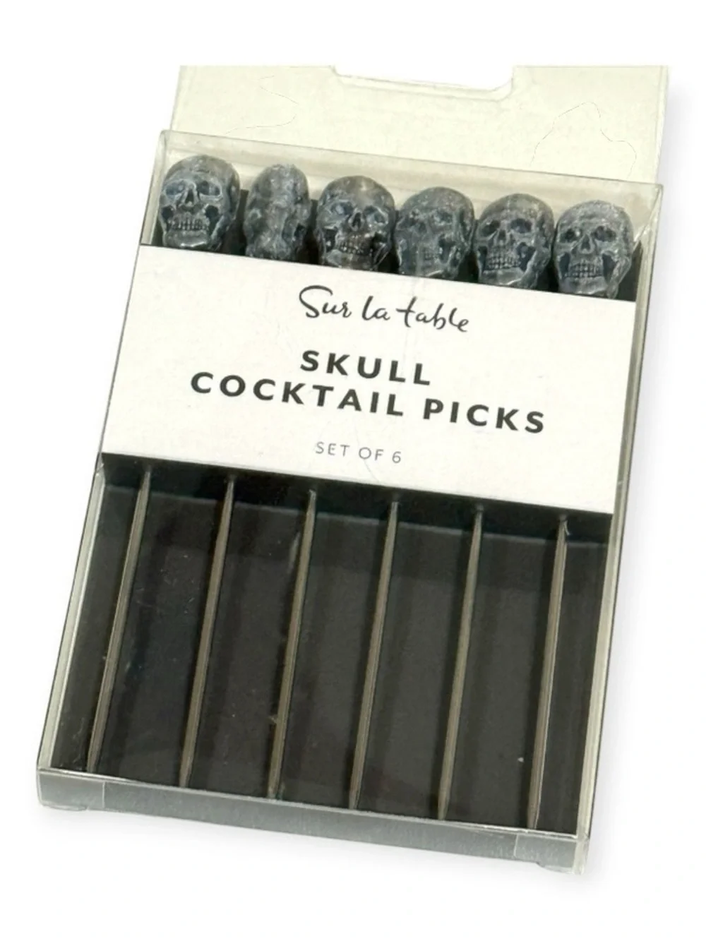 new Sur La Table ☻︎ Set of 6 Skull Cocktail Olive Picks ☻︎ Silver ☻︎ Halloween